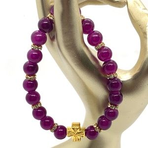 [Royal] Stretchy Elastic Beaded Bracelet With Gold Charm & Spacers